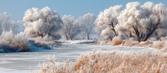 Winter Wonderland: Frozen River and Snow-Covered Trees