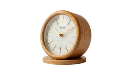 Modern wooden alarm clock with clean face and gold hands for stylish home