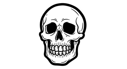 Fototapeta premium Black and White Skull Illustration – Bold Tattoo Style Human Skull Icon on Clean Background 