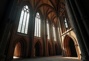 Obraz premium Dramatic Gothic Architecture Details Intensified by Striking Lighting Shadows Texture Design