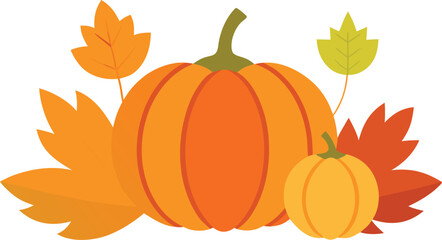 Naklejka premium Autumn pumpkin and fall leaves vector illustration for national pumpkin day celebrations