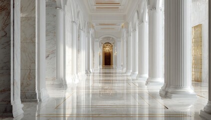 Fototapeta premium Grand white colonnaded hallway