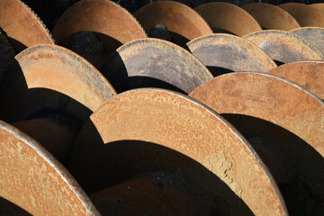 Excavations. Deep drilling. Detail of large drills for drilling.