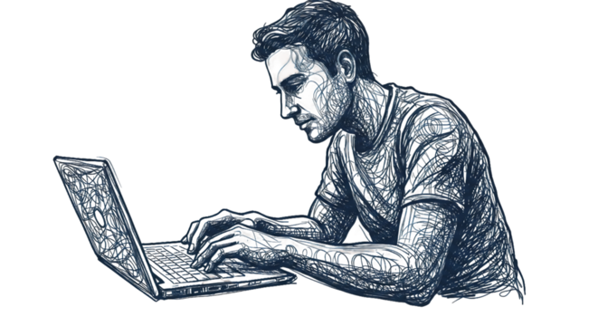 abstract vector of man using a laptop