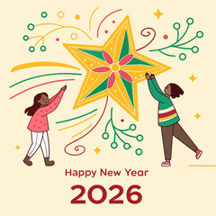 Happy new year 2026 festive night design for Christmas with a bright background vector illustration 