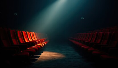 Empty cinema hall lit by a spotlight