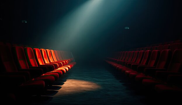 Empty cinema hall lit by a spotlight
