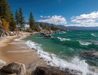 Scenic Lakeside Beach with Waves