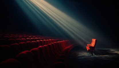 Empty theater, spotlight, red seats