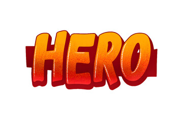 The word hero in bold, vibrant letters isolated on transparent background conveys strength, courage, and determination
