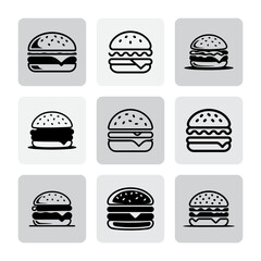 Diverse Burger Icon Set Minimalist Culinary Theme Food Variety Simple Graphics Culinary Delights