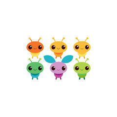 10 different kawaii insect head mascot style vecto