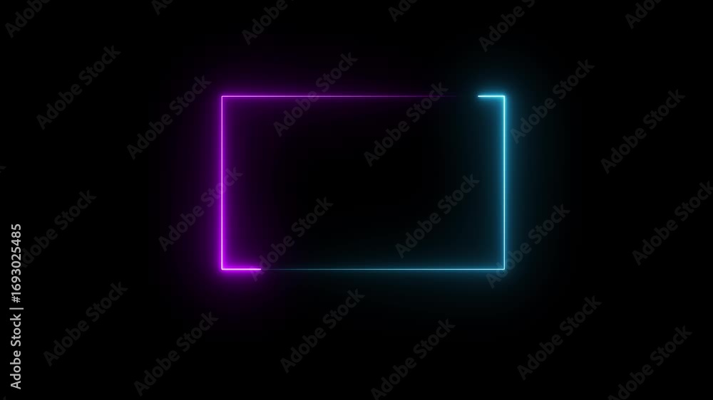 Poster animation of glowing neon rectangles abstract background . neon rectangle frame icon animation backg