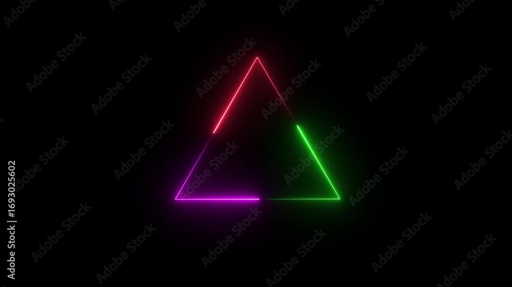 Poster neon glowing icon animation .glowing neon triangle icon. animation on black background. neon triangl
