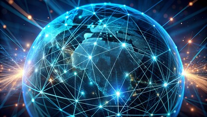 Dynamic digital globe with glowing network connections illuminates global data flow and connectivity