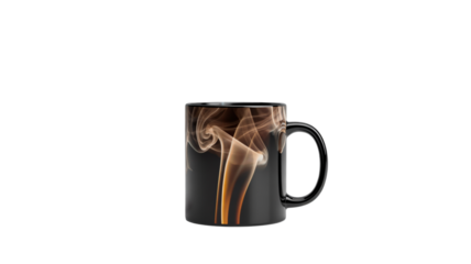 Captivating coffee steam swirls gracefully from a modern black mug