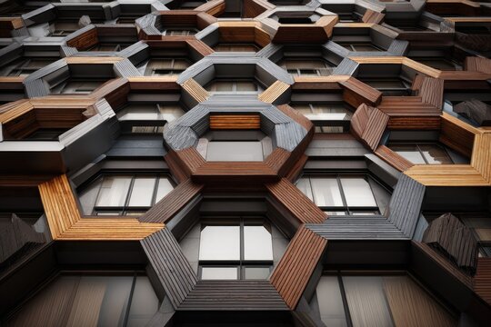 Modern building facade with hexagonal panels