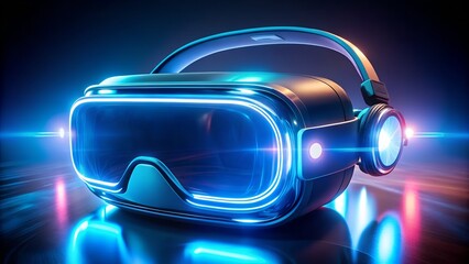 Immersive virtual reality headset with vibrant neon lights, experience future digital worlds