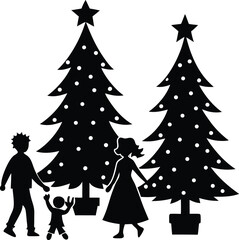 Obraz premium Black silhouette christmas decorations vector set with ornaments and lights