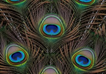 Obraz premium Closeup of a peacock feather pattern with vibrant iridescent colors and intricate details