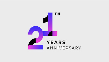 Futuristic Year Anniversary Gradient Purple Colour 21th, 21th Happy Anniversary with Simplicity, Geometric and Modern.