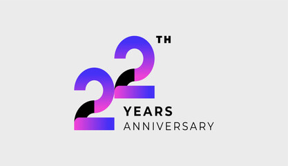 Futuristic Year Anniversary Gradient Purple Colour 22th, 22th Happy Anniversary with Simplicity, Geometric and Modern.