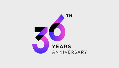 Futuristic Year Anniversary Gradient Purple Colour 36th, 36th Happy Anniversary with Simplicity, Geometric and Modern.