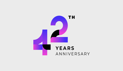 Futuristic Year Anniversary Gradient Purple Colour 42th, 42th Happy Anniversary with Simplicity, Geometric and Modern.