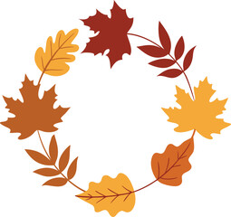 Autumn leaves arranged in a circular wreath on a white background isolated on white background isolated on transparent background silhouette