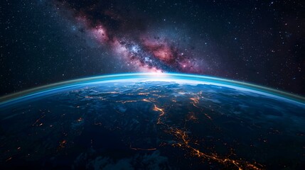 Fototapeta premium Cosmos Orbit Horizon Night Earth Space Galaxy Universe Planet Astronomy.