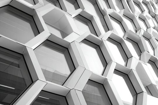 Modern architectural facade with hexagonal windows