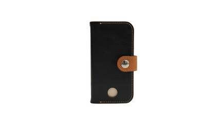 Elegant black leather phone case with tan accent offers modern protection