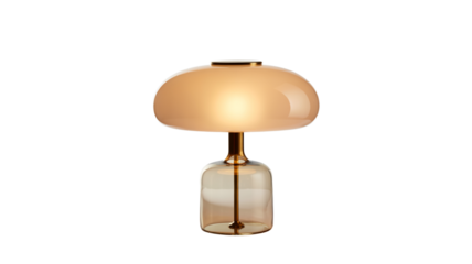 Elegant modern table lamp with warm glowing light and amber glass