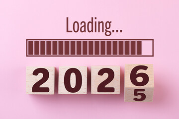 Wooden cube block 2026, countdown to 2026. Loading year to 2026. New year start concept, business,...