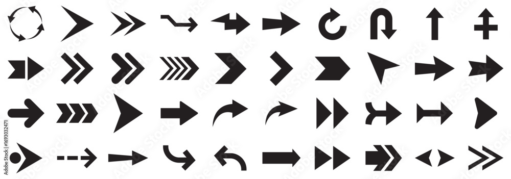 Poster arrow icon set, arrow cursor collection, black arrows icons vector set. set of big black vector arro