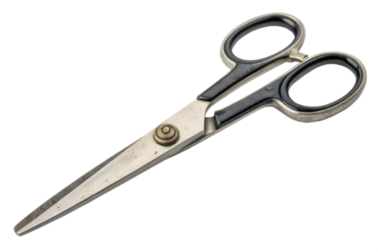 Classic metal scissors with black handles isolated