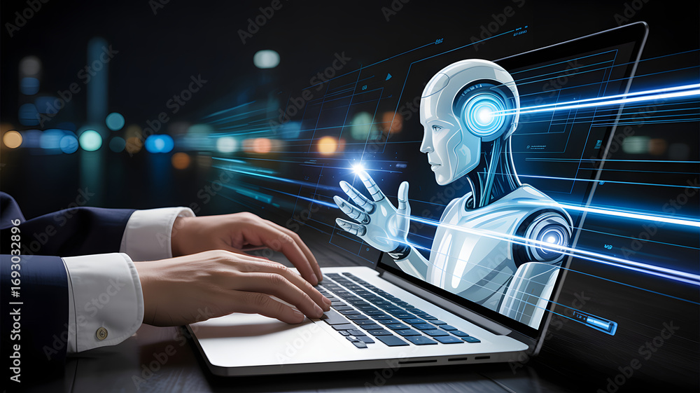 Poster future of artificial intelligence: a cutting-edge image portraying the intersection of human and mac