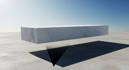 Minimalist Marble Block and Shadow on Concrete