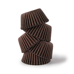 Eco-style brown paper baking cup arranged like a small pyramid on a white background. Ideal for organic food branding or sustainable packaging visuals.