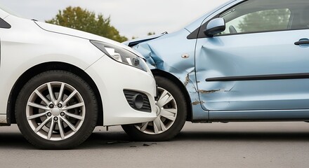 Naklejka premium Car accident scene with damaged vehicles after a collision on road