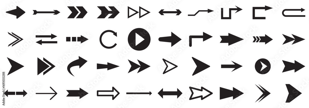 Poster arrow icon set, arrow cursor collection, black arrows icons vector set. set of big black vector arro