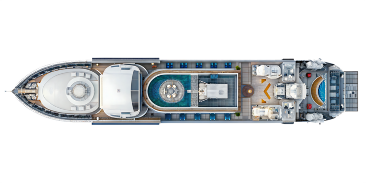 luxurious cruise ship aerial view isolated on white background, png, ai generated.