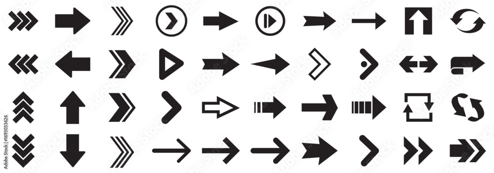 Poster arrow icon set. mega bundle set. collection different arrows sign. arrows big black set icons, arrow