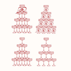 Line art collection of glass towers with bow, vector line art