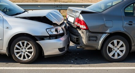Car accident with front and rear damage on the road