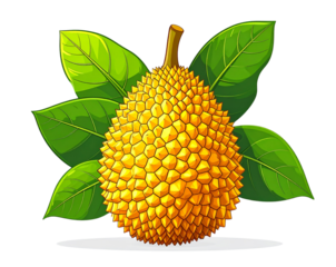 Cartoon Jackfruit with Green Leaf Vector Illustration