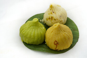 Modak made from khoa is an Indian sweet dumpling offered to Lord Ganapati or Ganesha on Ganesh...