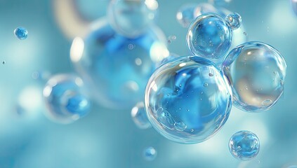 Abstract display of translucent blue spheres