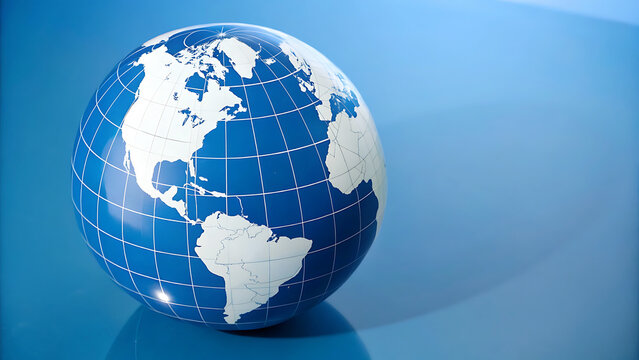 Blue world globe with continents for education and geography