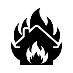 Solid black vector icon of a house on fire